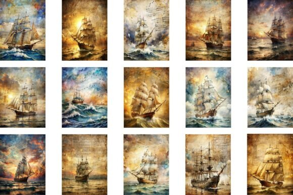 Vintage Ship Junk Journal Pages