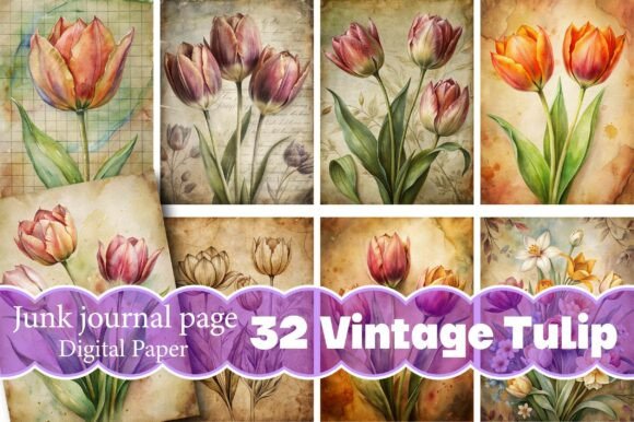 Vintage Tulip Junk Journal Pages