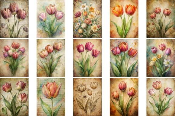 Vintage Tulip Junk Journal Pages