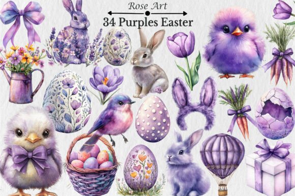 Watercolor Purples Easter Clipart Watercolor Purples Easter Clipart