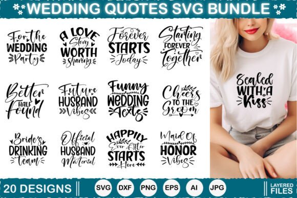 Wedding Quotes Svg Bundle, 20 Designs
