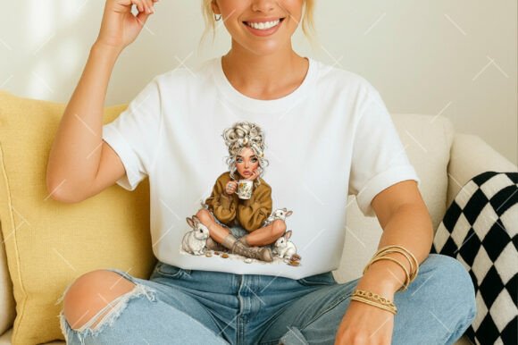 Whimsical Easter Coffee Girl Clipart Whimsical Easter Coffee Girl Clipart